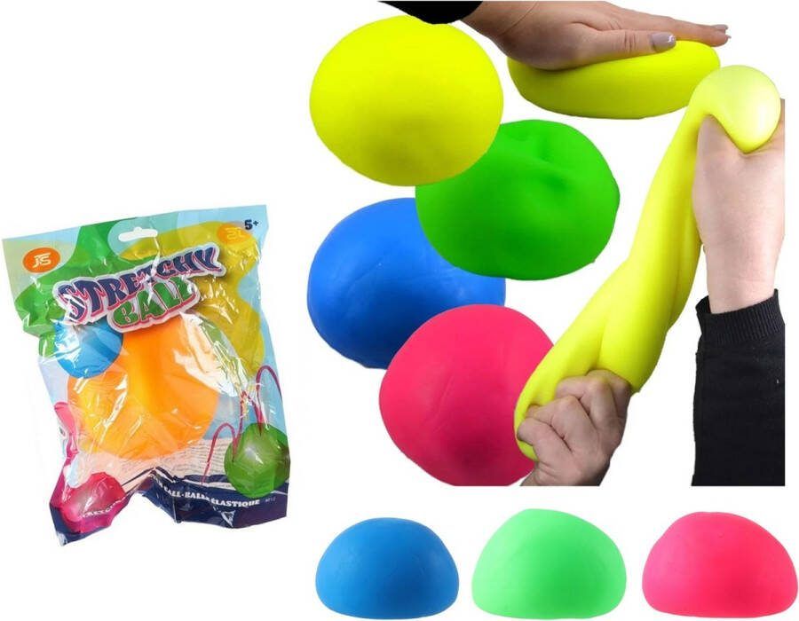 Jonotoys Neon stressbal knijpbal 11 cm 1 exemplaar Stretch Knijp Stuiterbal Kinderen Fidget schoenkado sinterklaas