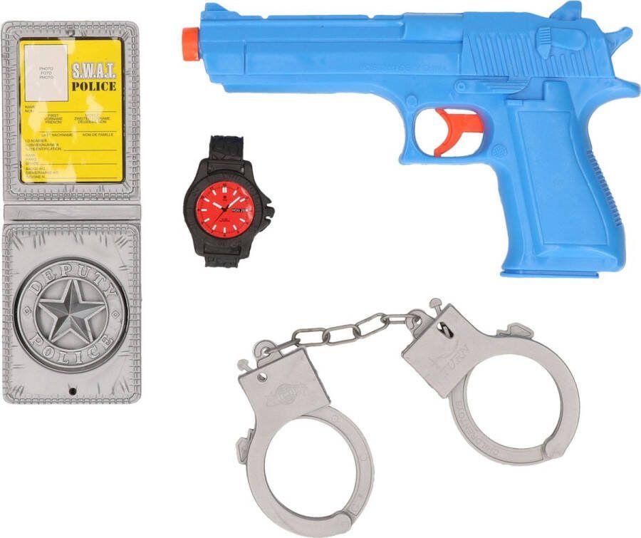 Jonotoys Politie speelgoed pistool en accessoires kinderen verkleed rollenspel plastic 13 cm