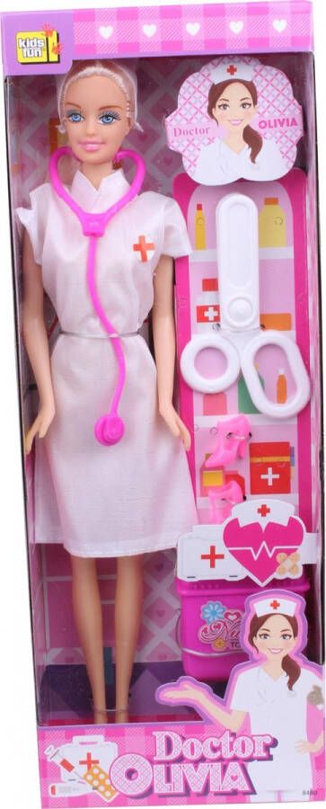 Jonotoys tienerpop dokter Olivia junior 30 cm wit 4-delig