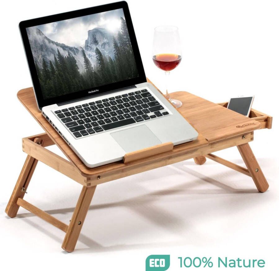 Jooba ® Bedtafel en Laptop standaard van bamboe in hoogte verstelbaar Laptop verhoger Laptoptafel Tafel verhoger