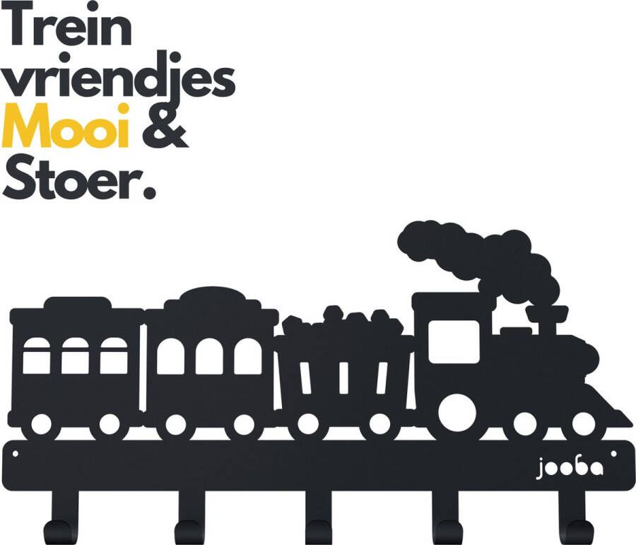 Jooba Kinderkapstok trein Kinderkamer 5 Haken Kapstok met trein Babykameraccessoires Locomotief Zwart Wandkapstok Met bevestigingsmateriaal