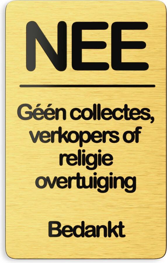 Jooba NEE Geen collectes verkopers sticker Nee sticker Goud Vriendelijk 8x5 cm Bel niet aan Nee sticker brievenbus Colportage sticker