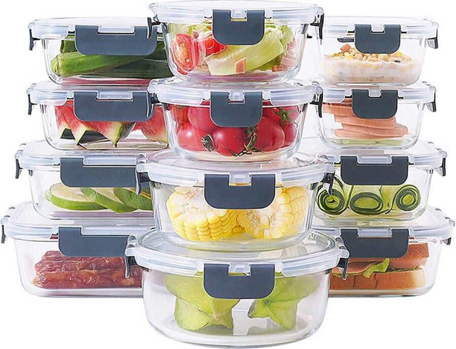 Joosten Enterprises Glazen Meal Prep Bakjes 6 stuks Vershoudbakjes Lunchbox Diepvriesbakjes Vershouddoos Vershoudbakjes Set glazen Bakjes Voedselcontainer Magnetron Bakjes Met Deksel BPA vrij
