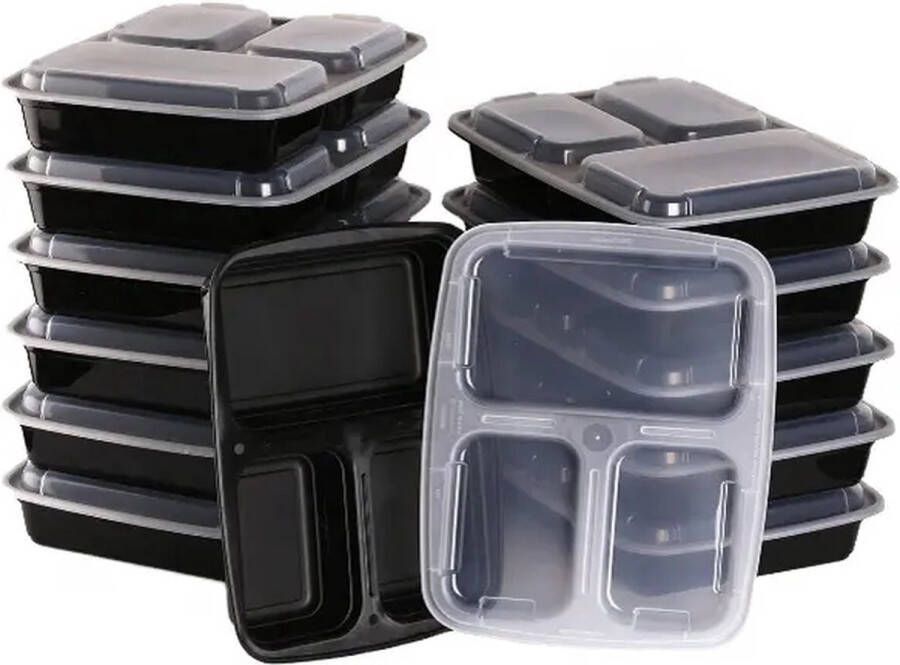 Joosten Enterprises Meal Prep Bakjes 10 stuks 3 compartimenten Lunchbox Diepvriesbakjes Vershoudbakjes Plastic Bakjes Met Deksel Magnetron Bakjes Met Deksel Meal Prep Vershouddoos BPA vrij