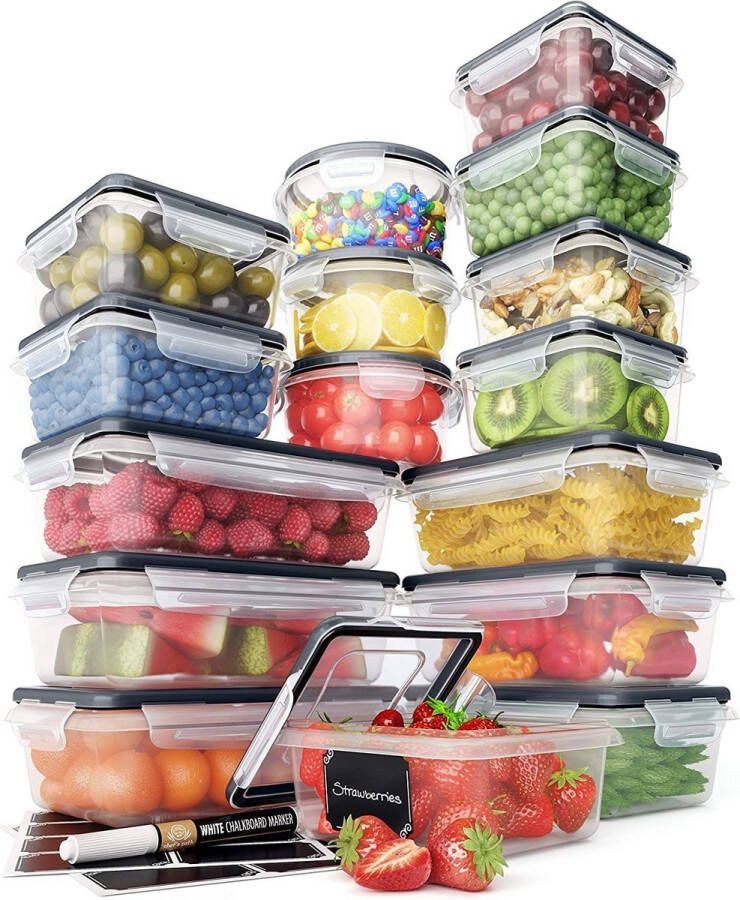 Joosten Enterprises Vershoudbakjes Meal Prep Bakjes Plastic Diepvries Bakjes Met Deksel 16 Delige set BPA Vrije Magnetronbakjes