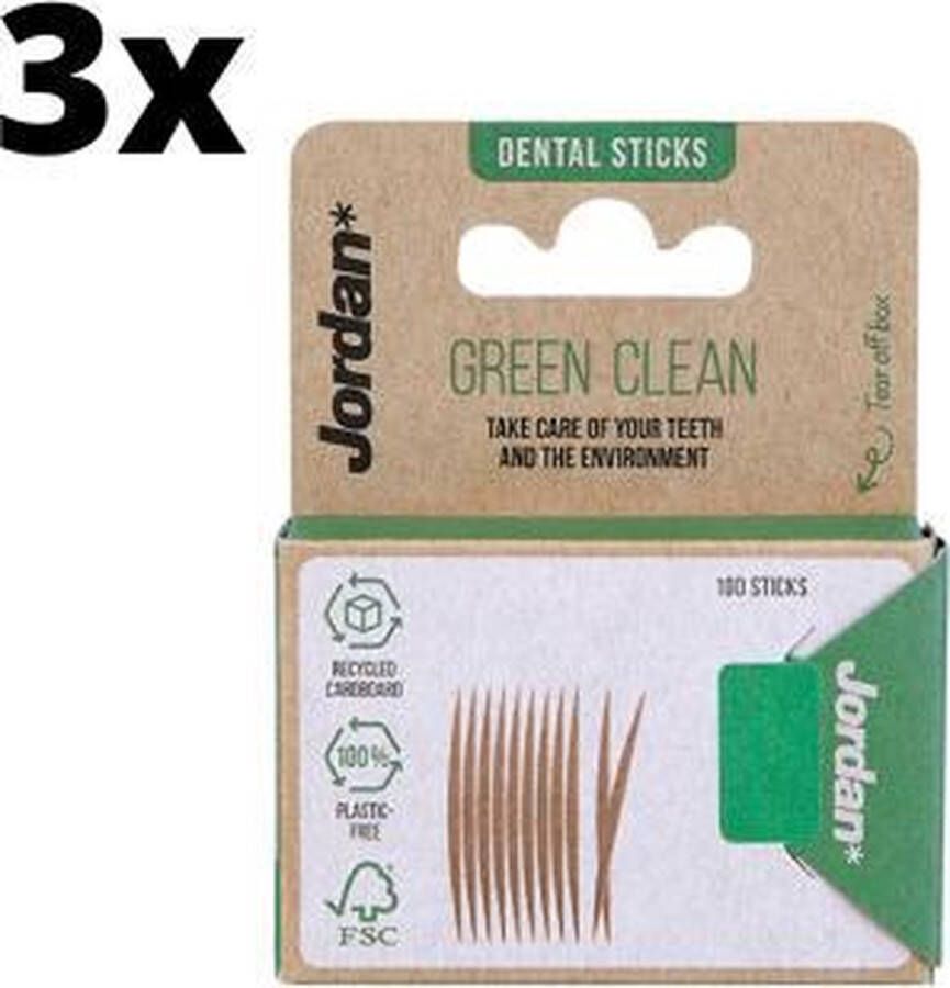 Jordan 3x Green Clean Tandenstokers Dun 100 stuks Voordeelverpakking