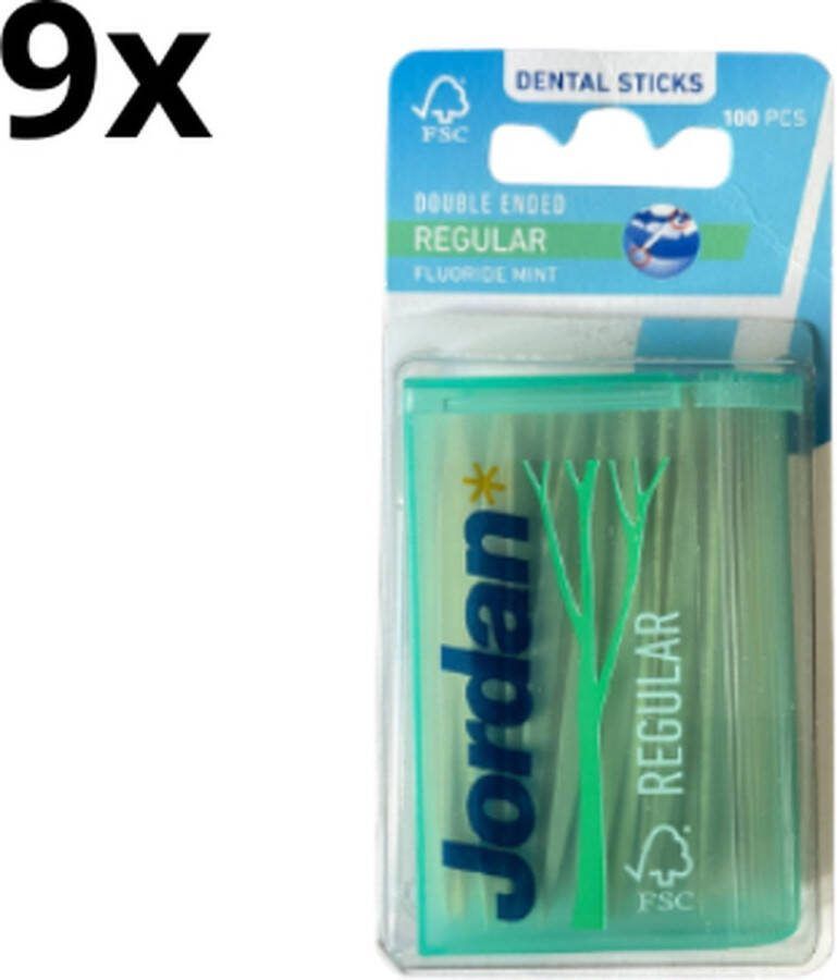 Jordan Double Ended Tandenstokers Regular 9 x 100 Stuks Voordeelverpakking