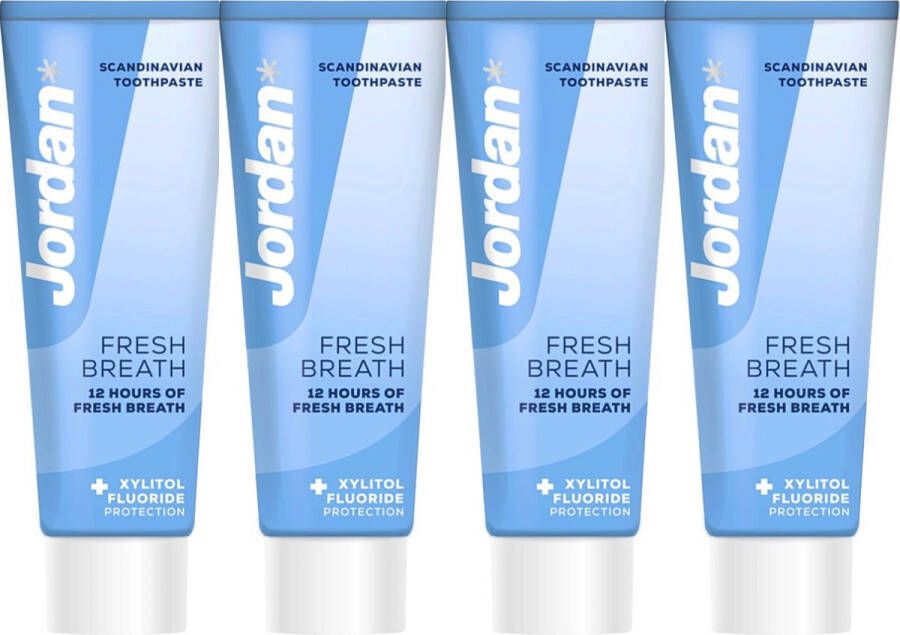 Jordan Stay Fresh Breath Tandpasta 4 x 75 ml Scandinavische Tandpasta Gezond Tandvlees en Witte Tanden 12 Uur Lang Frisse Adem