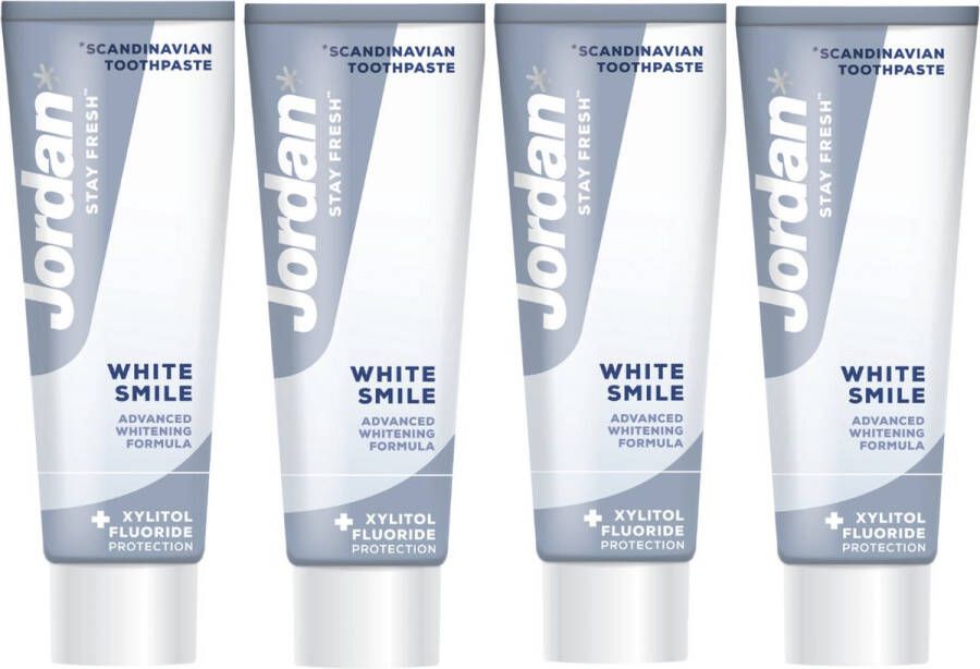 Jordan Stay Fresh White Smile Tandpasta 4 x 75 ml Geavanceerde Whitening Formule Scandinavische Tandpasta Voor Gezond Tandvlees Witte Tanden en Stralende Glimlach