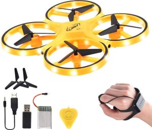 Jo's Quadcopter Drone LED lighting Hand controlled tracker UFO with watch remote control Color yellow