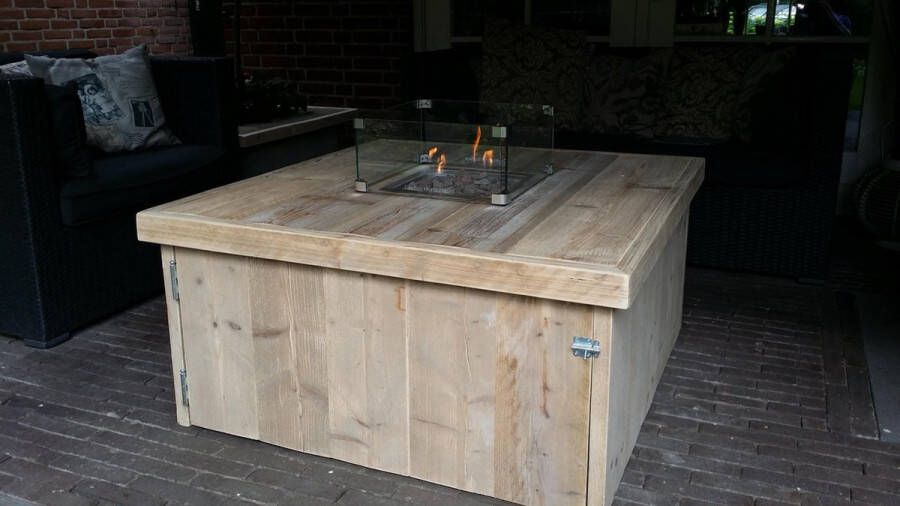 Jouw-vuurtafel.com Vuurtafel Block Terrasverwarmer Gebruikt steigerhout 100x100x50cm