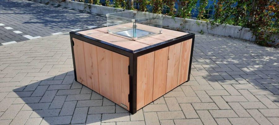 Jouw-vuurtafel.com Vuurtafel Block Terrasverwarmer met Zwart Staal Douglas hout 84x84cm