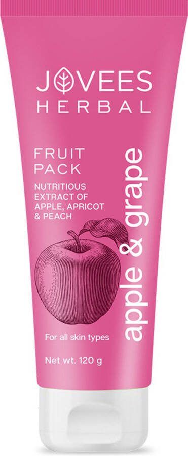 Jovees Kruiden Appel & Druif Fruitpakket (120g) Verrijkt met appel- abrikozen- en perzikextracten Pakt ongelijkmatige huidtinten aan Geschikt voor alle huidtypes Voedend en verjongend gezichtsmasker