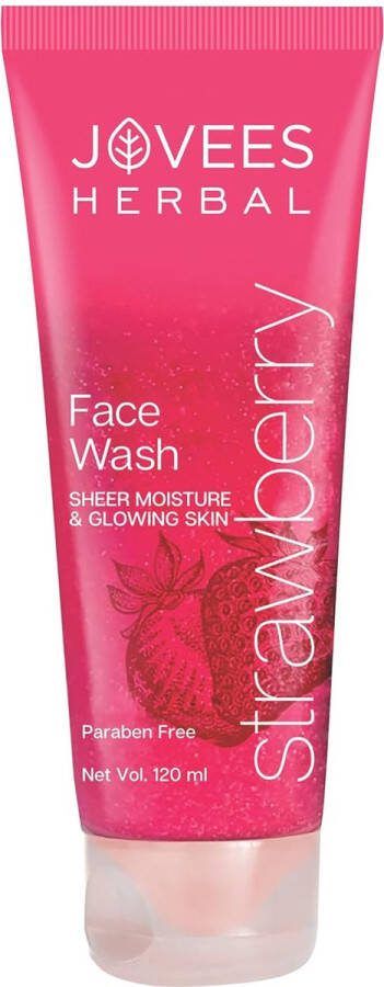 Jovees Strawberry Face Wash met aardbei-extracten (120 ml) voor normale tot droge huid Diepe reiniging Kalmerend Vitamine E en Jojoba Voor dames en heren Voor een hydraterende en stralende huid