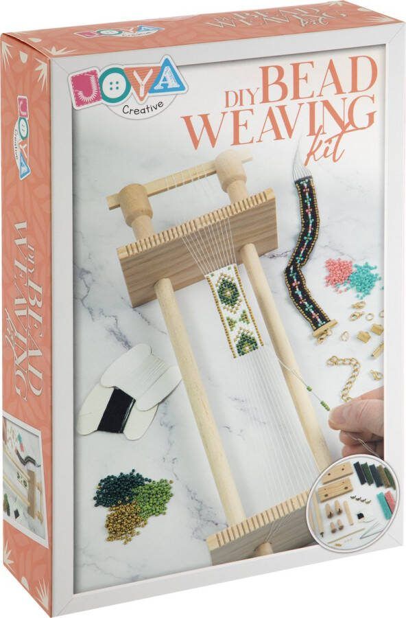 JOYA CREATIVE Houten Weefraam voor Volwassenen DIY Kralen Weefgetouw Set Inclusief 9 Soorten Kralen 2 Kleuren Draad Voorbeelden en Instructievel