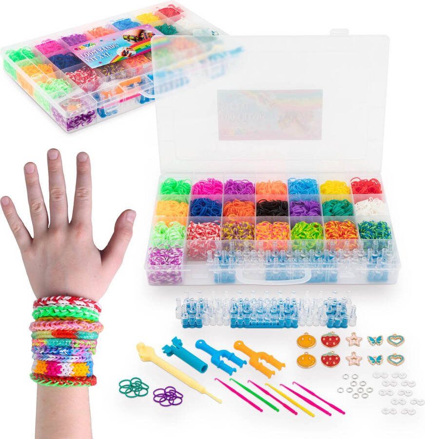 JOYA CREATIVE Loombandjes 6000+ Starterspakket 22 Kleuren Volledige Accessoires Set Inclusief Loom Bedels en S-clips Ideaal voor Armbandjes en Sieraden Overzichtelijke Loombandjes koffer