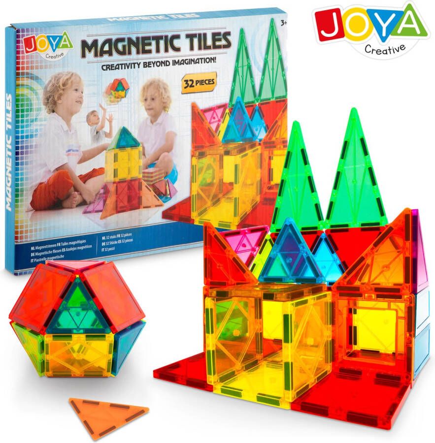 JOYA CREATIVE Magnetic Tiles -32-Delig Constructiespeelgoed Magnetisch Speelgoed Magnetische Bouwstenen Duurzaam Speelgoed