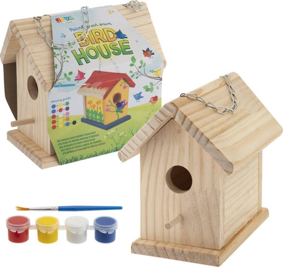 JOYA CREATIVE Schilder je eigen Vogelhuisje Bouwpakket Schilderpakket voor Kinderen Inclusief Verf en Penseel Buitenspeelgoed en Tuindecoratie Knutsel je Vogelhuisje DIY Project