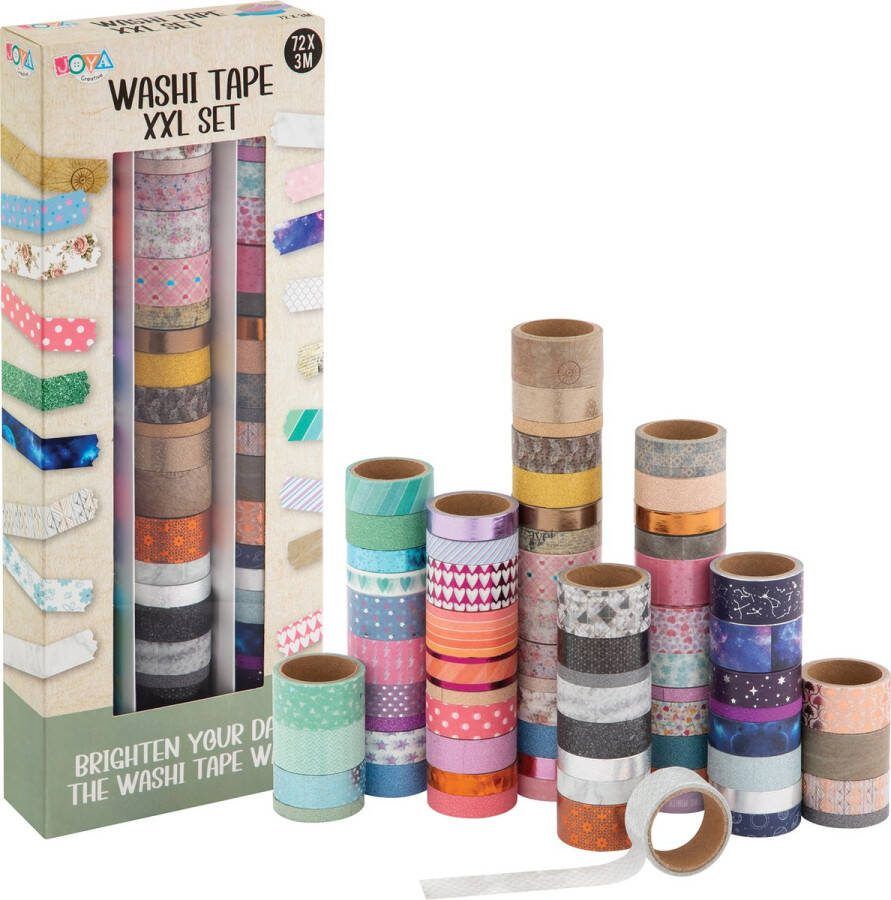 JOYA CREATIVE Washi Tape Mega Set 3 meter per rol 72-delig Verschillende Designs Stickers & Tapes Journaling Washi Tape voor Bullet Journal