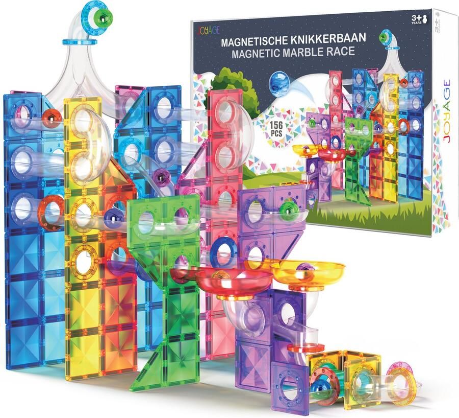 Joyage Magnetische Knikkerbaan 156 stuks Constructie speelgoed jongens Magnetische bouwstenen Magnetische tegels Magnetisch bouwspeelgoed Magnetic toys Montessori Magnetisch Speelgoed knikkerbaan 3 4 5 6 jaar Jongens Speelgoed 7 jaar