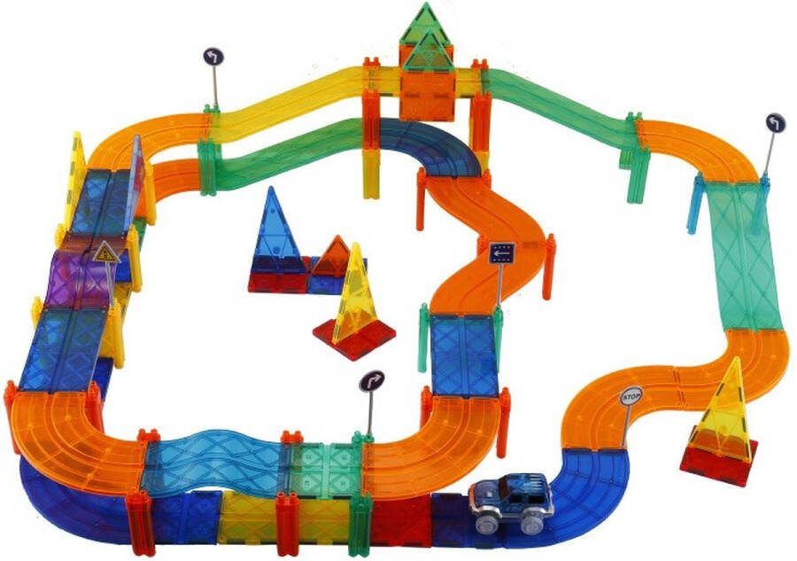 Joyage Magnetisch Speelgoed Joyage Magnetische Racebaan voor kinderen 97 stuks Constructie speelgoed jongens Magnetische bouwstenen Magnetische tegels Magnetisch bouwspeelgoed Magnetic toys Montessori Magnetisch Speelgoed 3 4 5 6 jaar Jongens Speelgoed 7 jaar