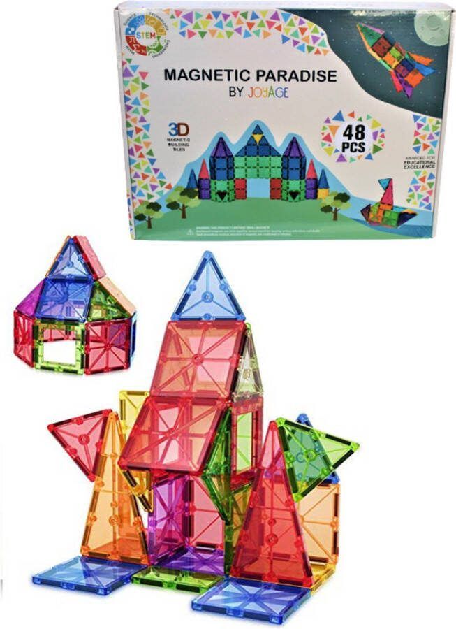 Joyage Magnetisch Speelgoed Set Magnetisch Speelgoed – 48stuks Constructie speelgoed jongens Magnetische tegels Montessori speelgoed Magnetic toys Magnetische bouwstenen Speelgoed 3 4 5 6 jaar Jongens Speelgoed 7 jaar Magnetische Bouwblokken