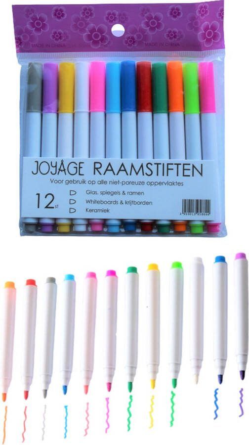 Joyage Raamstiften Kinderen 12 stuks Afwasbaar Krijtstiften voor raam Whiteboard stiften Whiteboard Marker Window marker Krijtmarker Glasstiften Porselein stiften Krijtstift