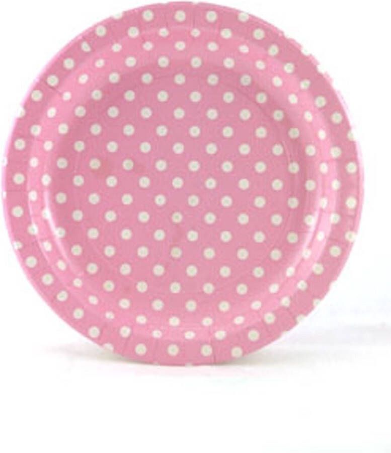 Joyenco Papieren borden roze gestippeld 22 56 cm rond dinerbord 12 stuks barbeque