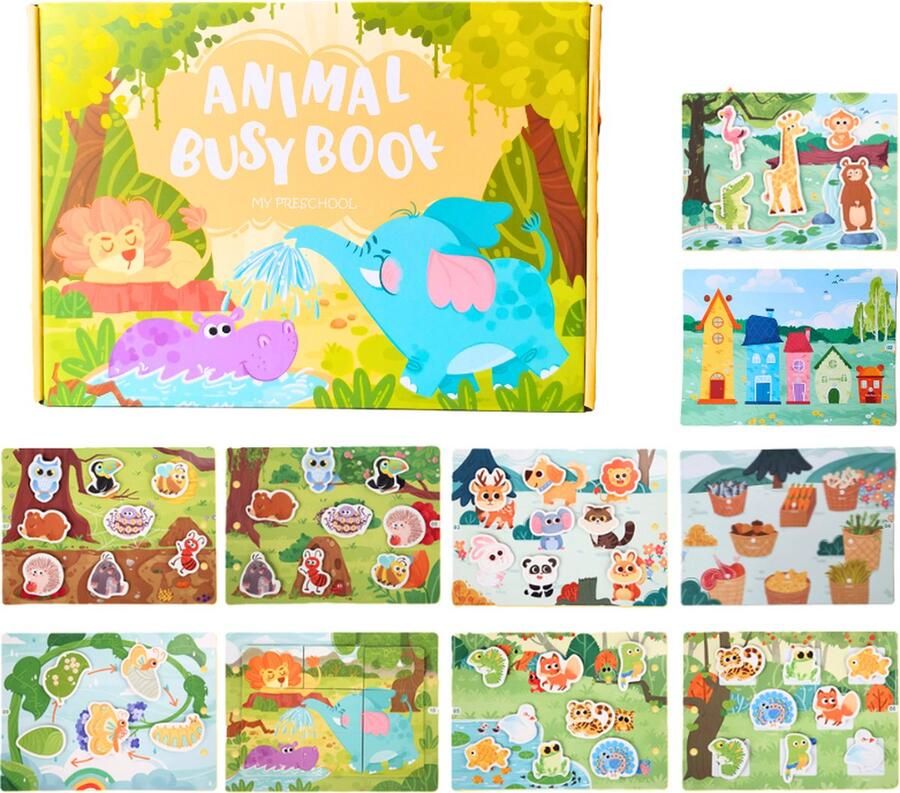 Joymaxx Montessori Busy Board Book Quite Book Bosdieren Educatif Spel voor Kinderen 3 tot 5 jaar Stickerboek Activiteitenboek voor Peuters