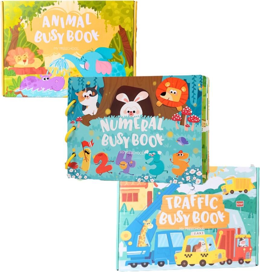 Joymaxx Montessori Quite Book voor Peuters Busy Book Deal Set 3 Motoriek Speelgoed voor Kinderen 3 4 5 Jaar Stickerboek