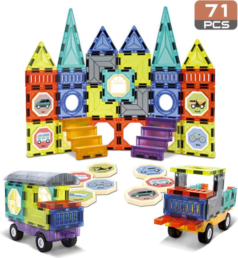 Magnetische Tegels – Magnetische Bouwstenen- Montessori Bouwspeelgoed – Technisch STEM-Speelgoed 71 stuks vanaf 3 jaar