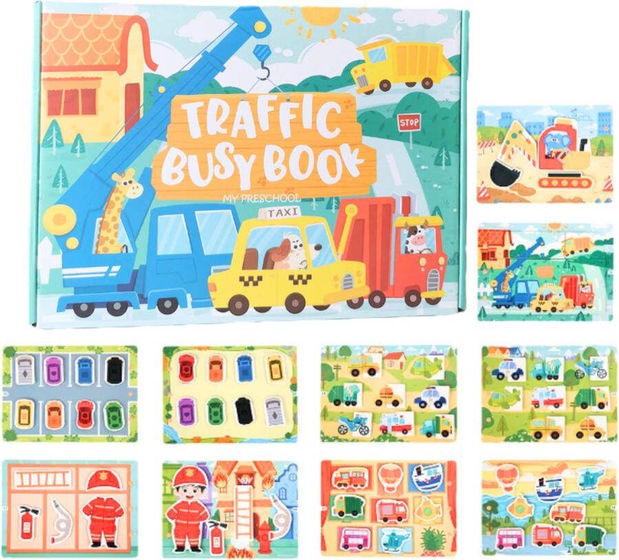 Joymaxx Montessori Busy Book Quite Book Voertuigen Educatif Spel voor Kinderen 3 tot 5 jaar Stickerboek Activiteitenboek voor Peuters