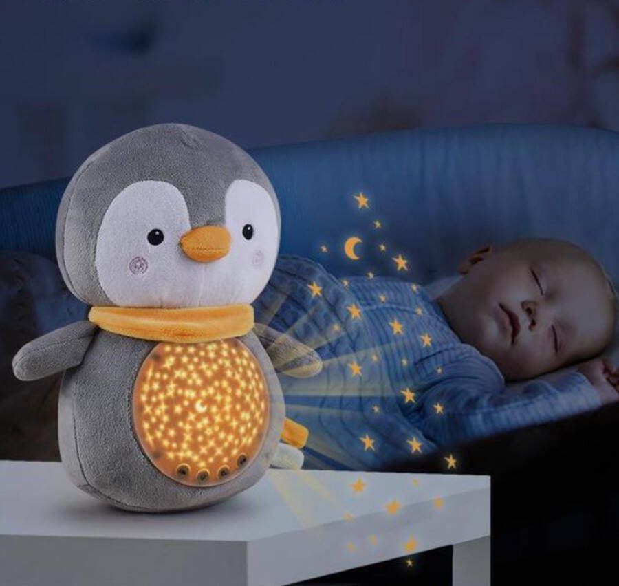 Joymaxx Sterrenprojector met Muziek White Noise Machine Knuffel-Sterrenhemel- Baby projector Nachtlamp Pinguïn Pipi
