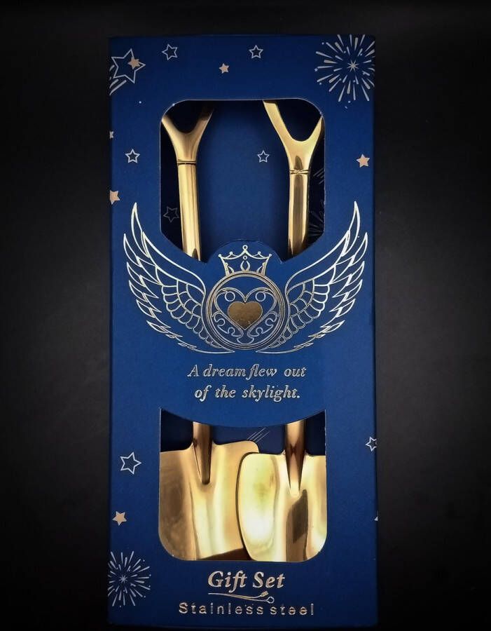 JoySpoons dessertlepels Set van schattige en functionele vork en lepel in goud Blauwe doos