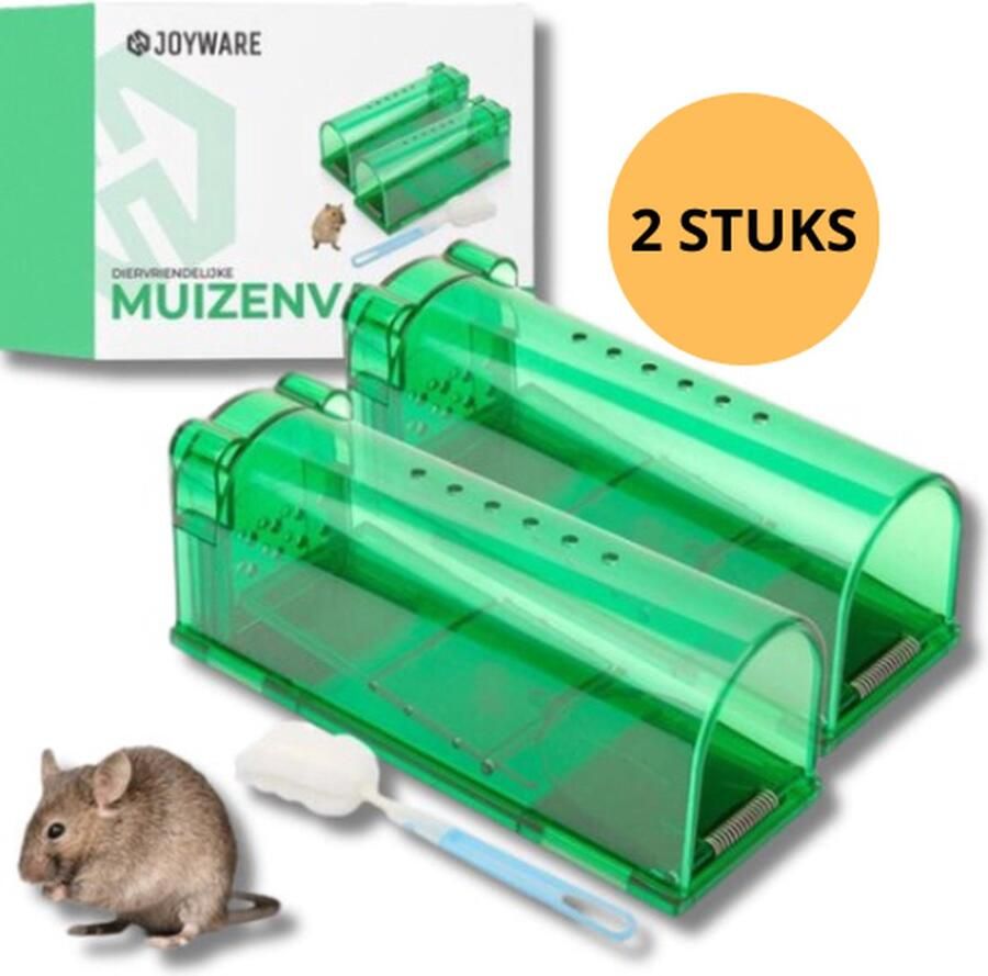 JOYWARE Muizenval Diervriendelijke Muizenval Voor Binnen en Buiten 2 Stuks Inclusief Schoonmaakborstel Muizenvallen Mouse Trap Model 2024