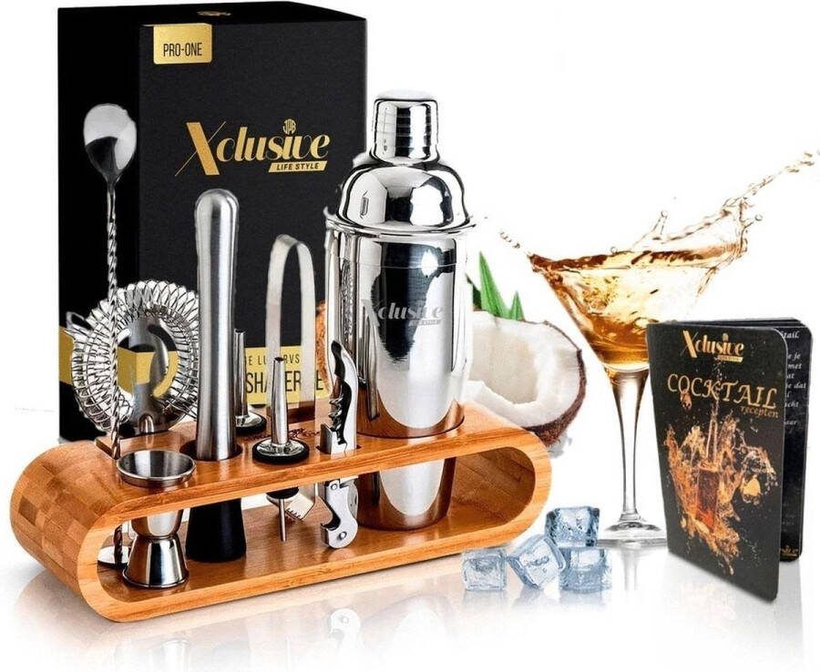 JPB Xclusive-lifestyle Luxe Cocktail Set 16-Delige Cocktailset Cocktail Shaker Set Nederlandstalig Receptboekje RVS Cocktailrietjes Een Uniek Cadeau!