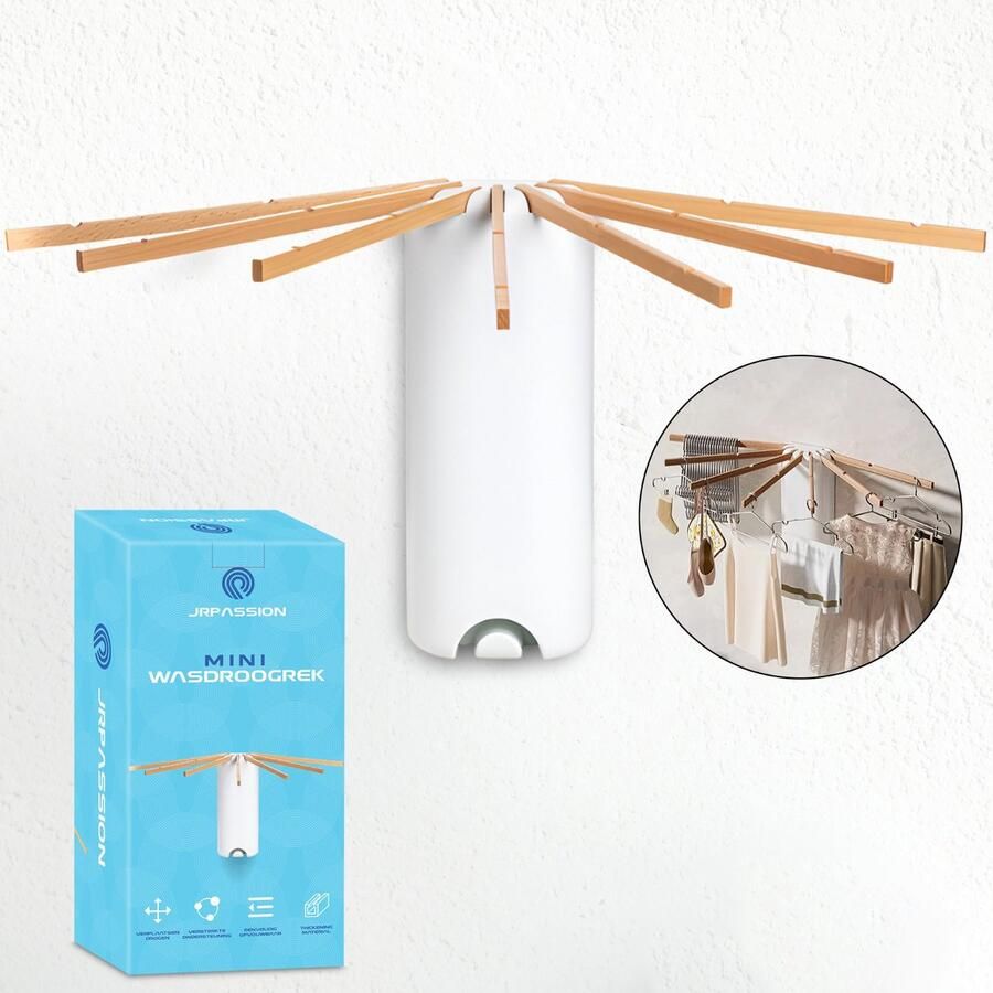 JRpassion Trendy Hangwasrek Inklapbaar Hout Droogrek Ophang baar Droogmolen Wasrek Ruimtebesparend Uitklapbaar Verstelbaar Stijlvol Modern Duurzaam