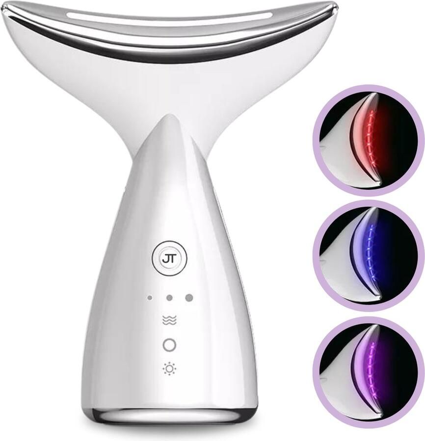 JT Beauty Care Facelift Apparaat Wit – 3 LED Kleuren – Huidverzorging – EMS Microcurrent – Gezichtsverzorging – Anti Rimpel Huidverjonging – Nekmassage Face Lift – Lichttherapie USB Oplaadbaar – Vermindert Acne Rimpels Lijnen Vermoeidheid