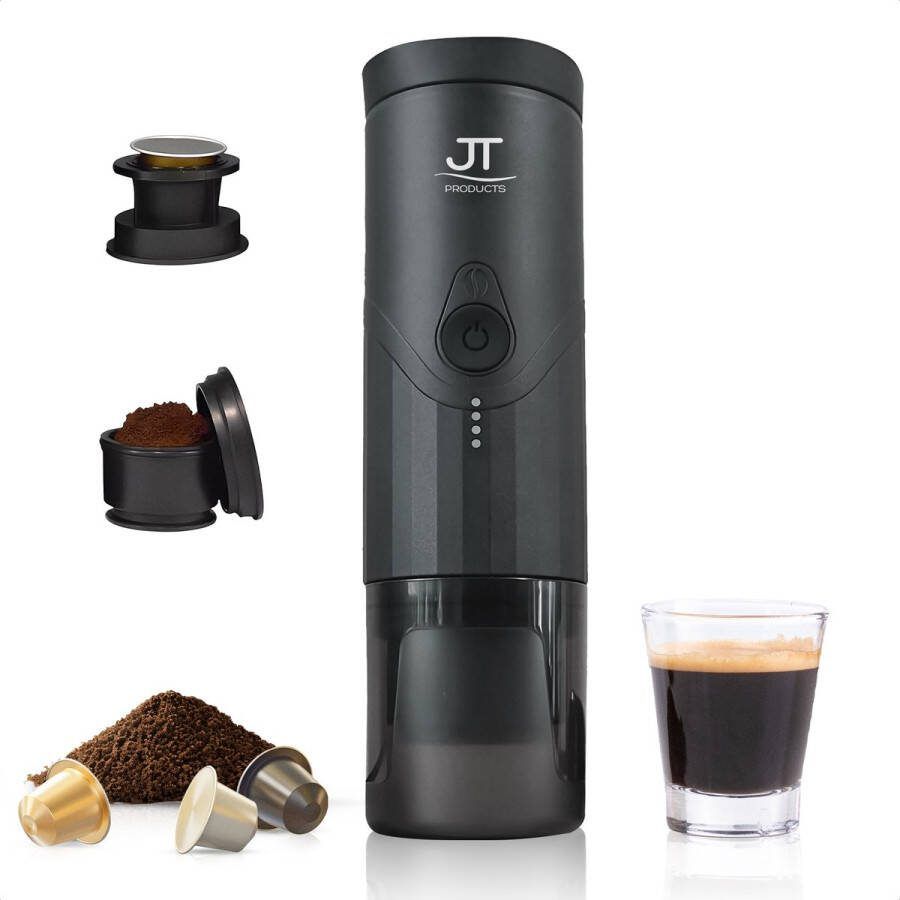 JT Products JT s Draagbare 2-In-1 Espressomachine Zwart Oplaadbaar Capsules En Gemalen Koffie Warmt Op Koffiemaker Nespresso Draagbare Koffiemachine Reis En Camping Koffiezetapparaat