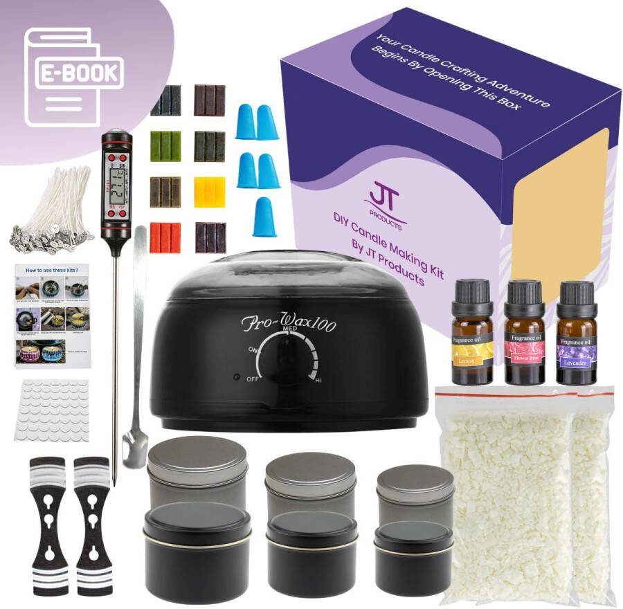 JT Products JT s Kaarsen Maken Set Inclusief 480 Gram Soja Wax Inclusief Wax Smeltapparaat E-Book Kaarsen Maken Voor Volwassenen Kaarsen Maken Starterspakket Geurkaars Candle Making Kit DIY