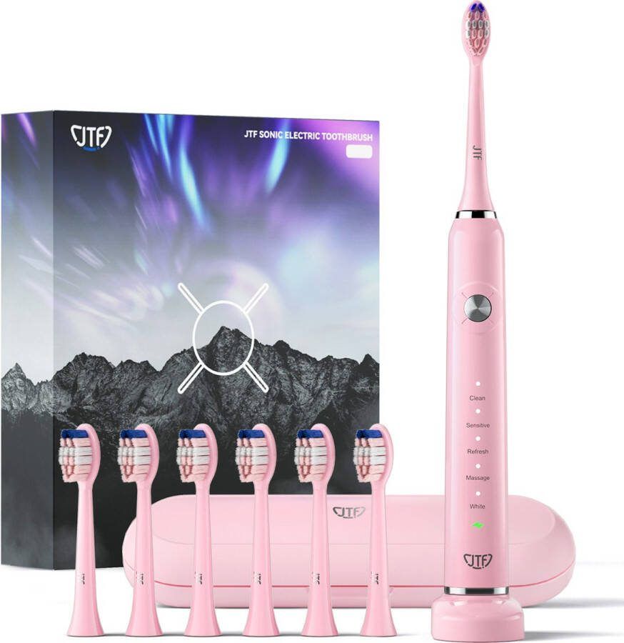 JTF Sonic P200 elektrische tandenborstel 6 opzetborstels Oplaadstandaard Incl. travel case Roze
