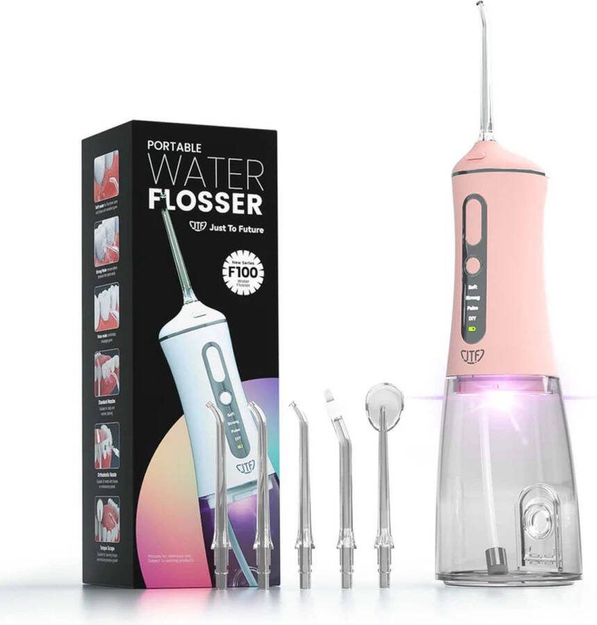 JTF UV Function F100 Water flosser Roze- Waterflosser draadloos 5 opzetstukken Monddouche