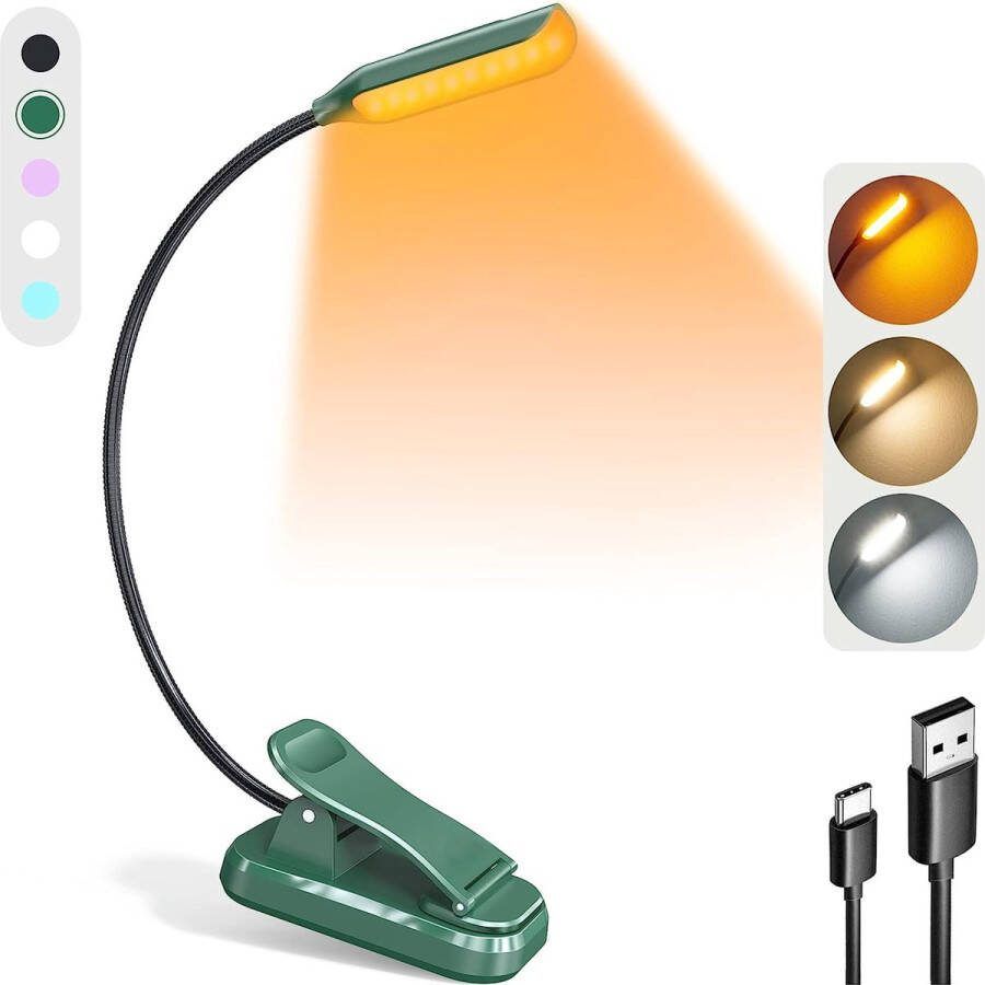 JUALL LED Leeslampje voor Boek Boeklamp Oplaadbaar met Klem Bed Leeslamp Boeklampje Groen
