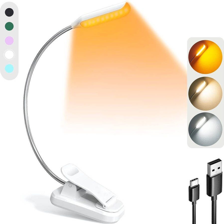 JUALL LED Leeslampje voor Boek Boeklamp Oplaadbaar met Klem Bed Leeslamp Boeklampje Wit