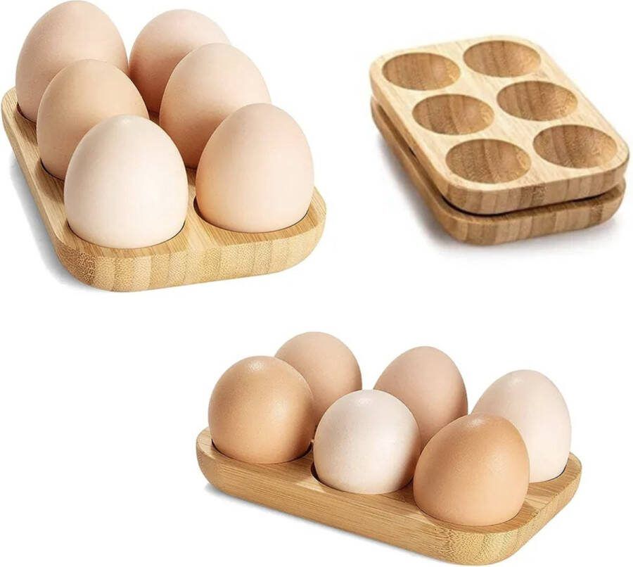 JuJa Commerce Duurzame Eierhouder voor 6 Eieren Houten Eierrekje gemaakt van Bamboe Eierdop dienblad voor 6 Eieren
