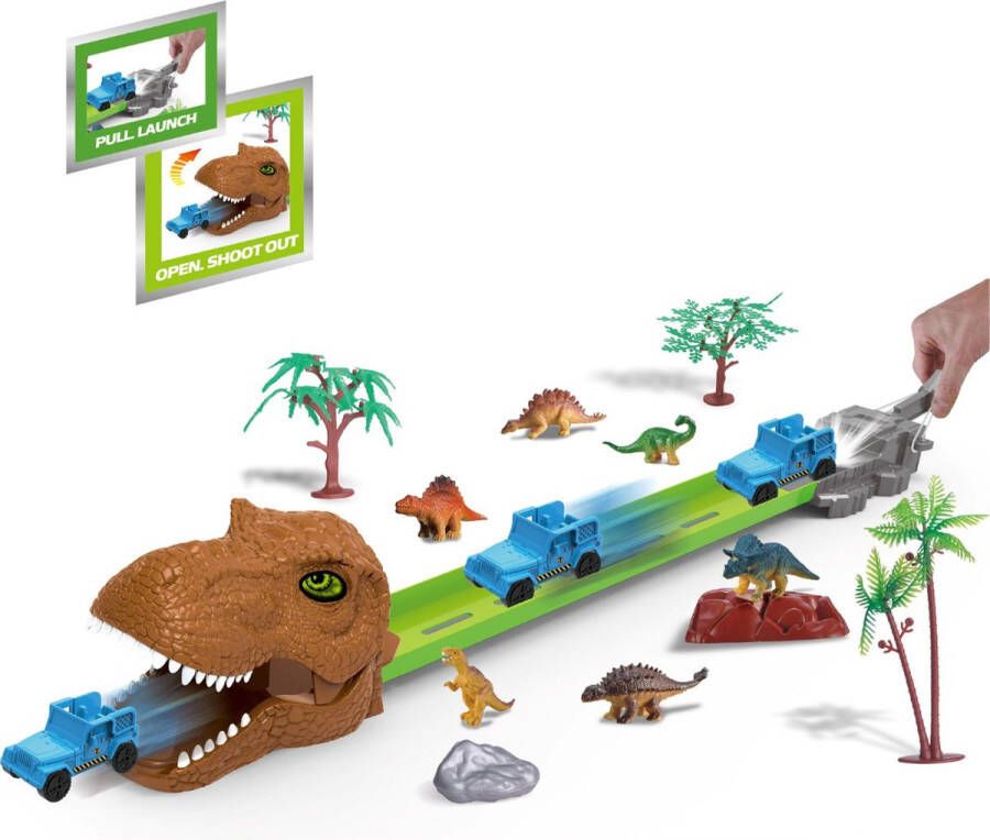 Jukxo Dinosaurus Racebaan Met Dino Hoofd Dinosaurus speelgoed Inc. lanceerstation Dinosaurus Speelgoed Pakket Veel Attributen