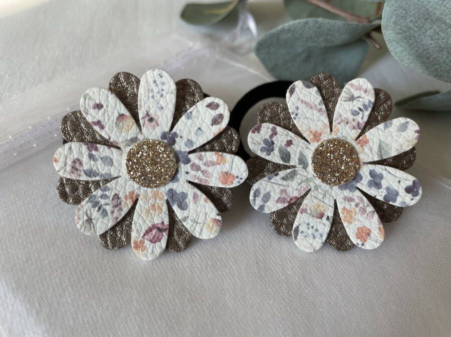 Julé Design haarelastiekjes bloem brons goud wit