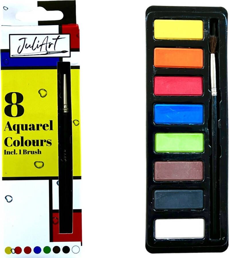 JuliArt Aquarelverf Waterverf Setje Met 8 Kleuren incl. Penseel 12 Setjes