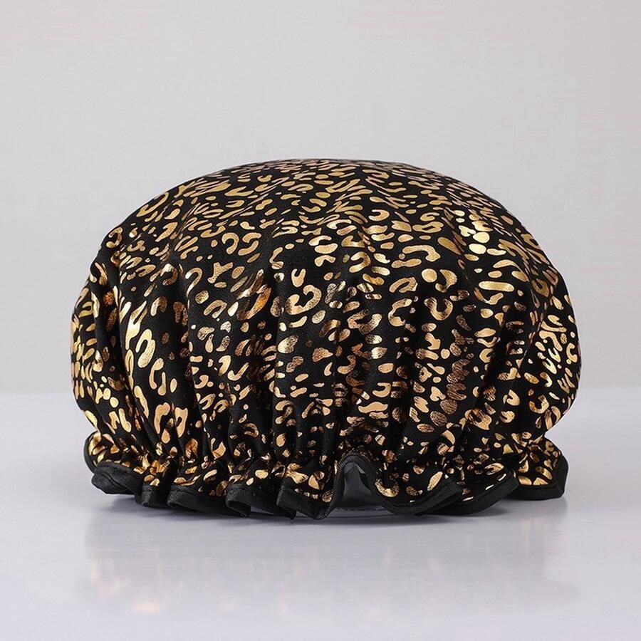 Heble Douchemuts Shower cap Douchekapje Zwart Gouden Leopard Voor Vol Krullend Afro Haar