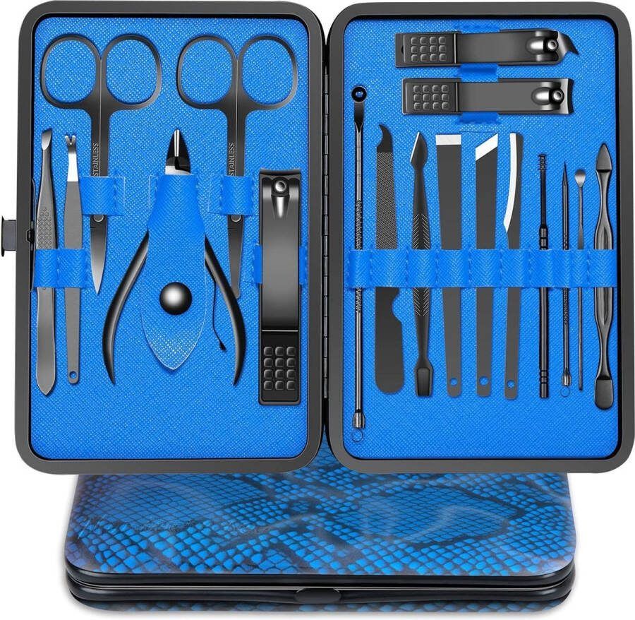 Jumada 's Manicure en Pedicure set 18 Delige-set inclusief nagelknipper in nette lederen opberg etui